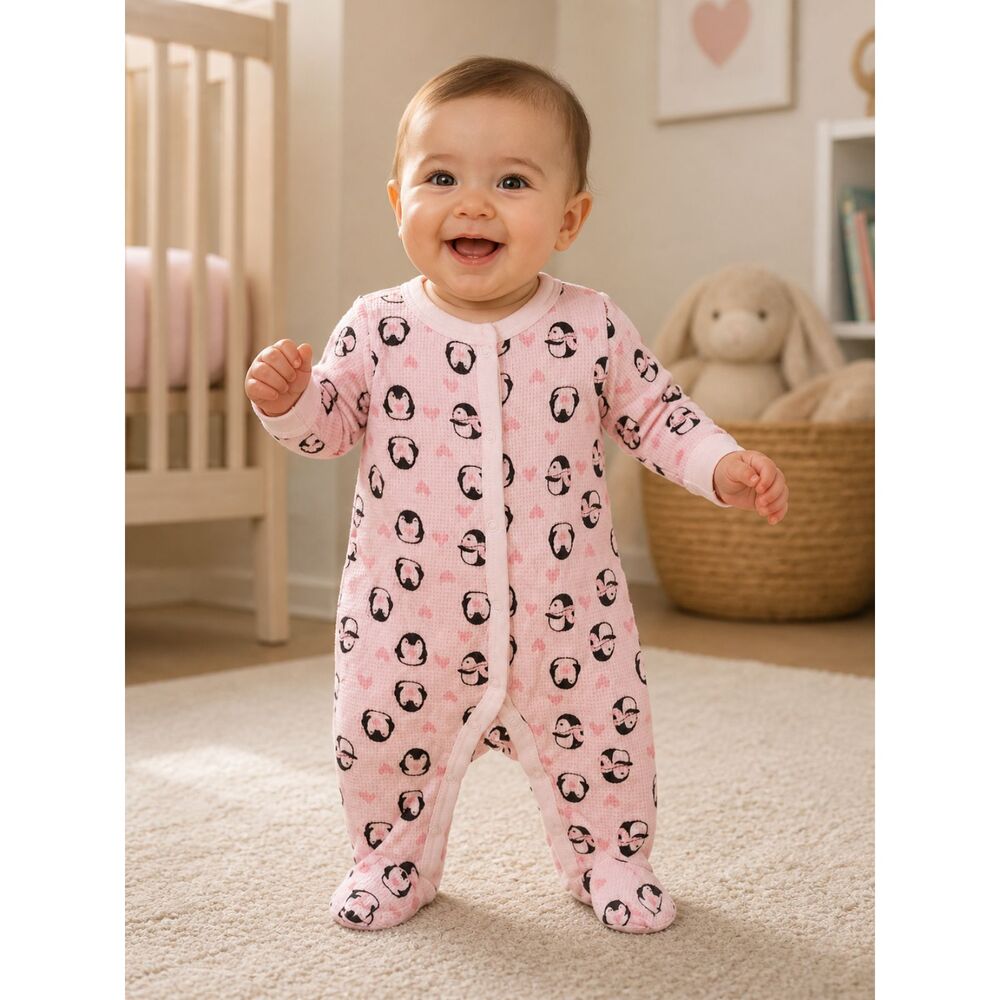 NWT Little Beginnings Pink Penguin Onesie Size 0-3M